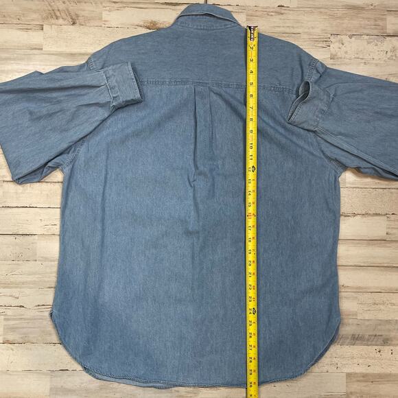 Foxcroft Blue Denim Shirt Button Down Collar Top Long Sleeve SZ 14 C101807 - Picture 7 of 7